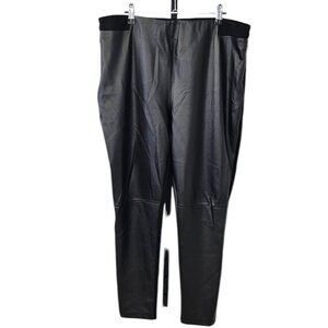 Betabrand Womens Faux Leather Front Stretch Pull On Pants, Black, Size 2XL LONG